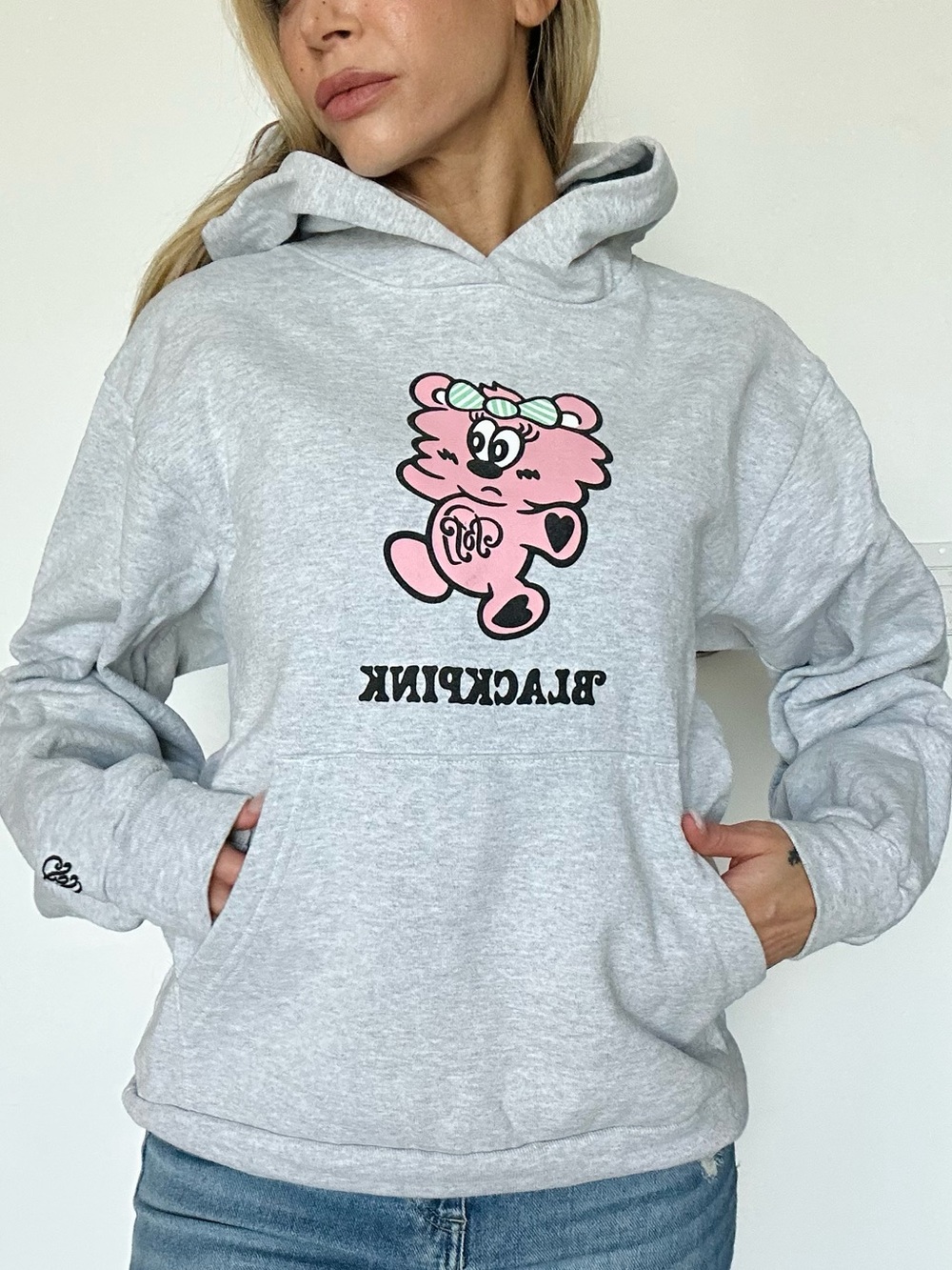 Limited Edition BLACKPINK K-POP Gray Hoodie with Pink Bear Graphic